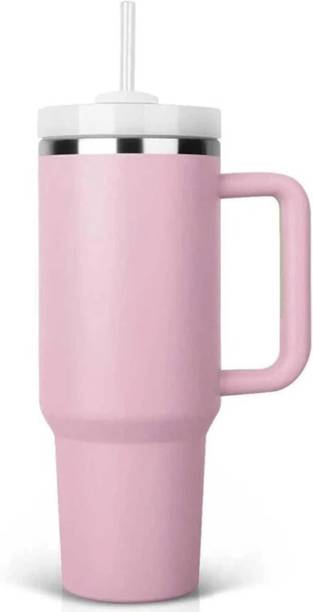 SUS Leak-Proof Stainless Steel Tumbler, 1.2L Coffee with Handle and Straw, PEACH Stainless Steel Tumbler