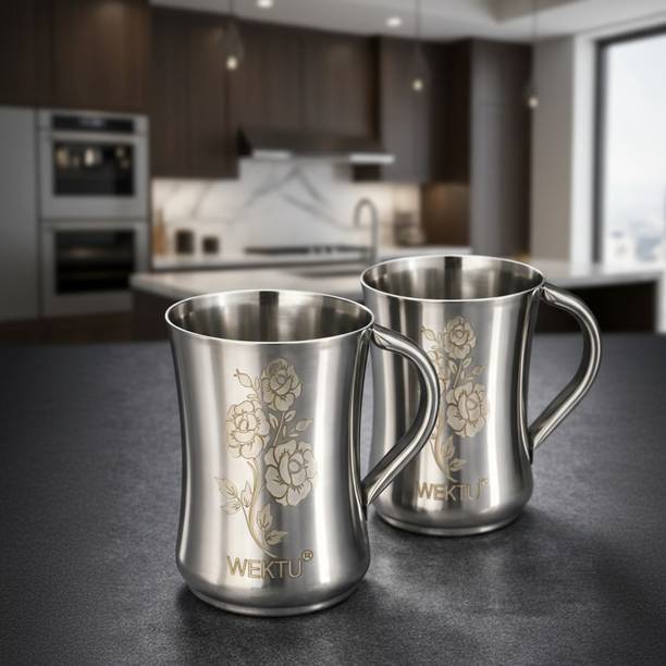 WEKTU 500ml LASSI MUG / 500ml DAMRU CUP /500ml DAMRU GLASS SET OF 2 PCS/74 Stainless Steel Coffee Mug