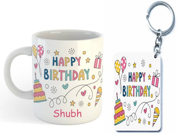 UNIARAWALAS Happy Birthday Shubh Coffee With KeyChain Ceramic Coffee Mug