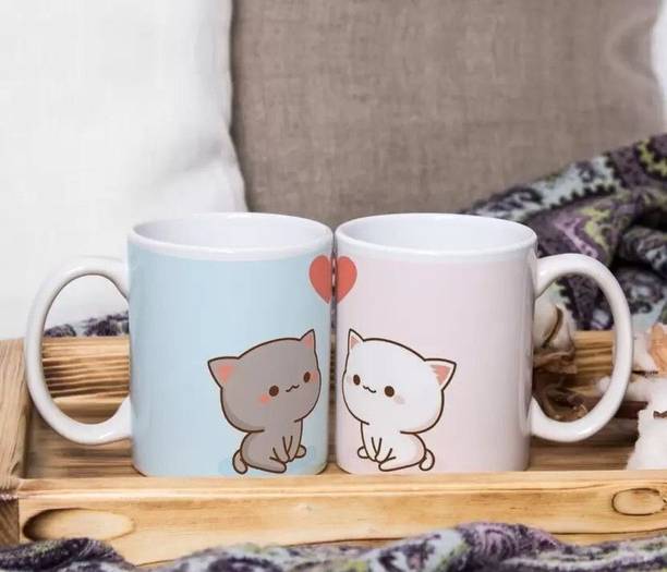 Yashukraft Couple Cat Ceramic Coffee mug 325ml Ceramic Coffee Mug
