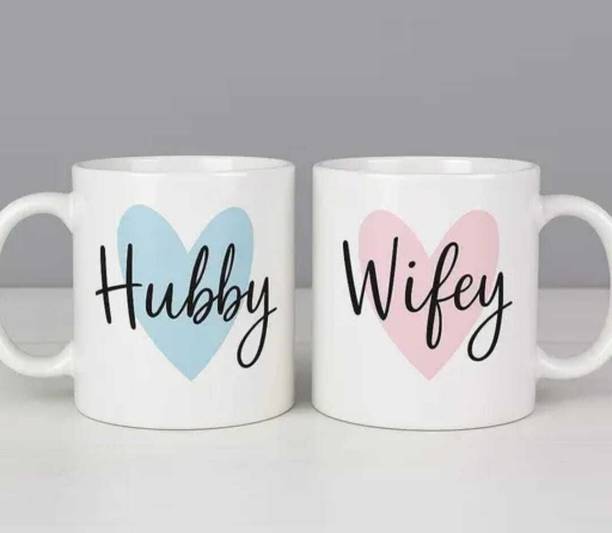Yashukraft Hubby Wifey Couple Coffee Set 2 Ceramic Coffee Mug
