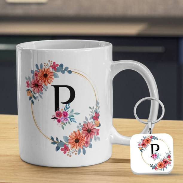 Valenza Gifts Birthday Gift, 'P' Alphabate and KeyChain , Gift For Brother, Sister, Friend Ceramic Coffee Mug
