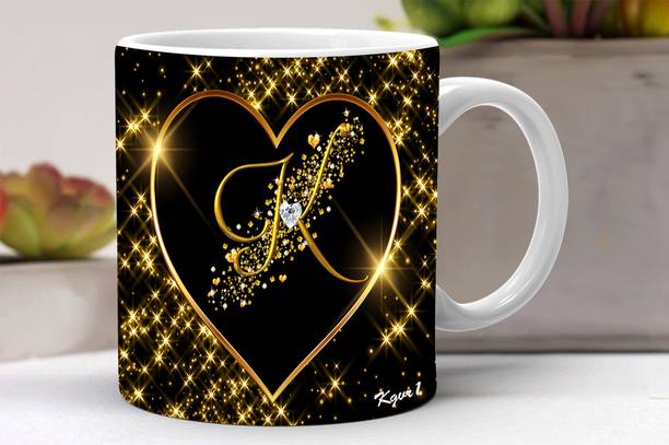 Kgvr1 "Letter K With Star Black"Best Birthday Gift for Friends|Brother|Sister|Printed Ceramic Coffee Mug
