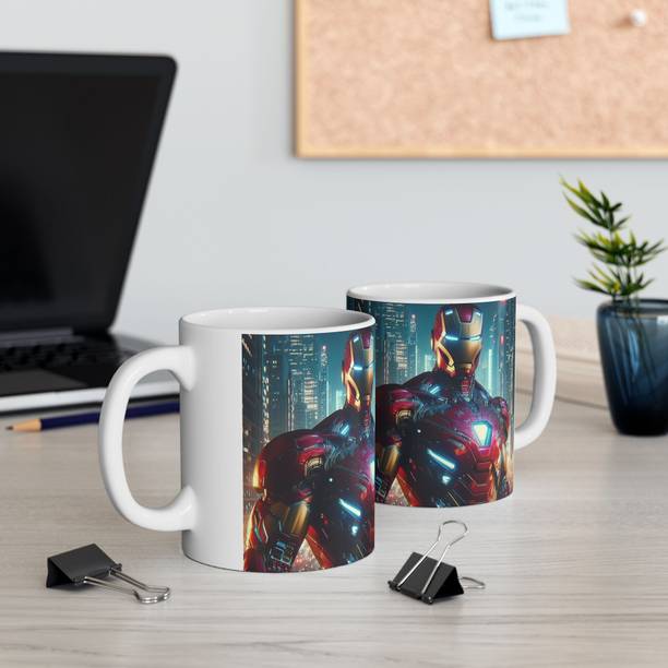 Giftspedia IRON HEART PRINTED CERMIC COOFFEE MUG 350ML Ceramic Coffee Mug