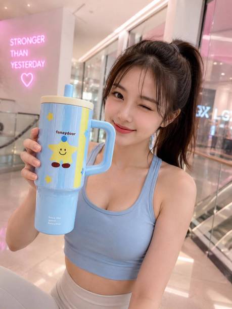 stanle Cute Blue Star Straw Tumbler with Handle | Aesthetic Travel 900ML Stainless Steel Tumbler