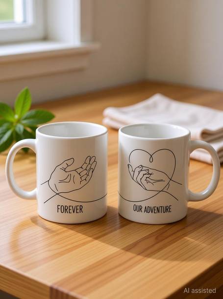 Nextzen printworks Romantic Hand Holding Design Ceramic Couple Coffee Set for Love and Gifts Ceramic Coffee Mug