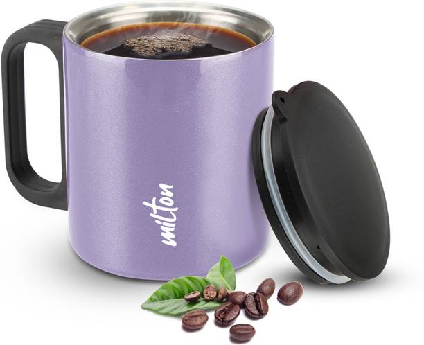 MILTON Auriga Double Walled Wide Mouth Stainless Steel with Lid, 210 ml, Purple Stainless Steel Coffee Mug
