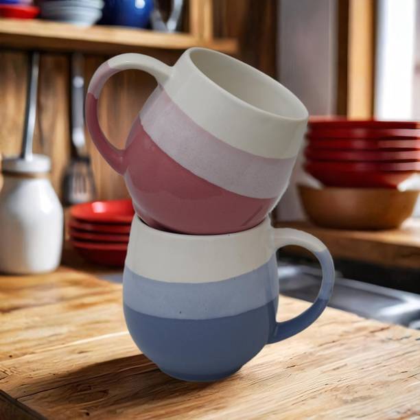 Unique Utilities Coffee Milk Cup 450 ml. (Pink - Grey) Ceramic Coffee Mug