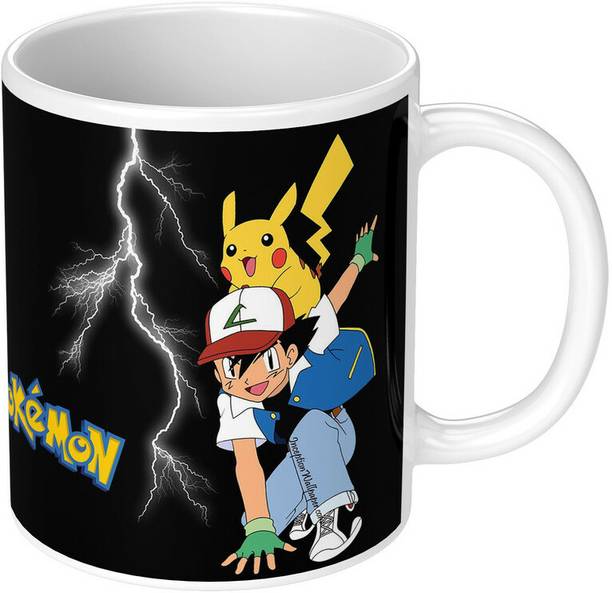 Printwala Ash & Pikachu Cup Pikachu Printed For Boys & Girls Microwave Safe(B-187) Ceramic Coffee Mug