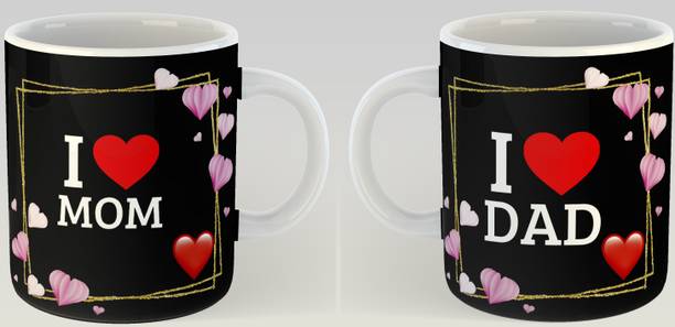 PS Sales I LOVE Mom DAD Couple Gift for Mummy Papa, Anniversary, Birthday Gifts Ceramic Coffee Mug