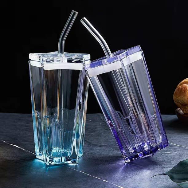 shgenterprise Star Shaped Slub Glass with Lid and Straw Glass Beer Mug