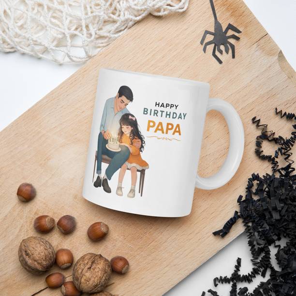 Haniza Happy Birthday Papa Printed Ceramic Coffee Birthday Gift for Father Ceramic Coffee Mug