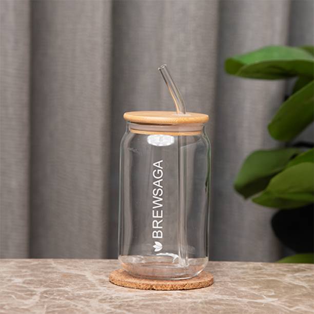 Brewsaga Glass Tumbler With Bamboo Lid And Glass Straw Coffee/Tea Hot&Cold 450 ML Glass Tumbler