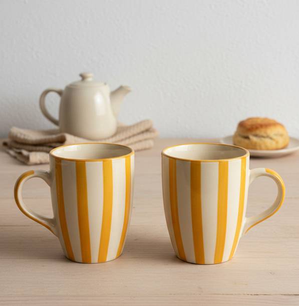 Ceramic Adda Yellow & White Vertical Striped Ceramic Coffee Mug