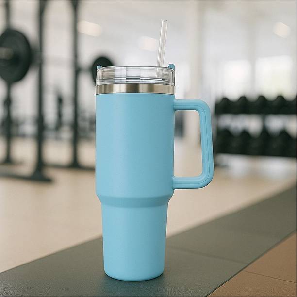 Zayka Stanley Style Steel with Handle – 24H Cold, 12H Hot light blue Colour Stainless Steel Coffee Mug