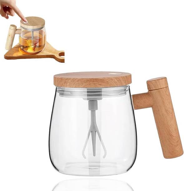Flemigo Electric Stirring Tea Cup with Wood Grip Glass Coffee Mug