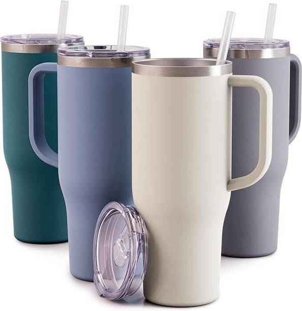 Trinestia Tumbler with Handle and Straw Lid|Double Wall Vacuum Water Bottle TravelCup Stainless Steel Tumbler