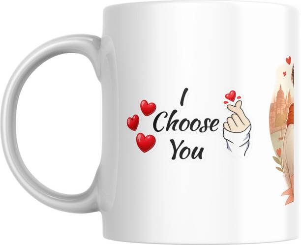RSRcreations l Happy Kiss Day Romantic Couple I Choose You Ceramic Coffee 325 ml Ceramic Coffee Mug