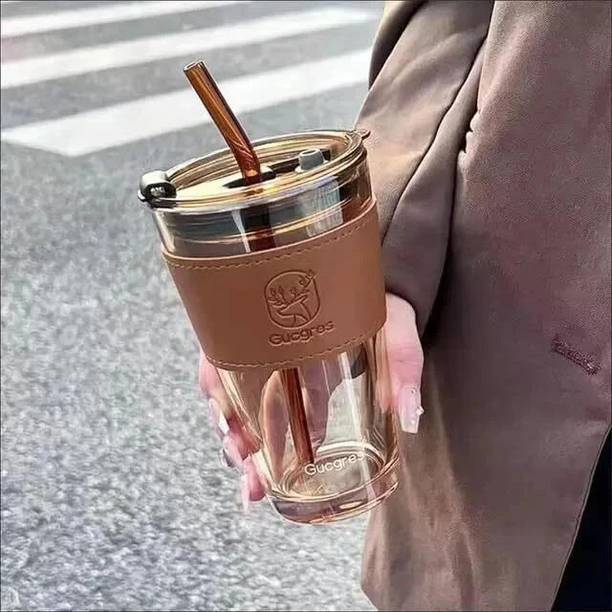 JUGABELY Glass Travel Tea and Coffee Fruit Juice Milk Sipper Tumbler with Straw & Lid Glass Tumbler