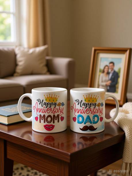 Yashukraft Mom Dad Anniversary Printed Ceramic Coffee Gift for Parents Ceramic Coffee Mug