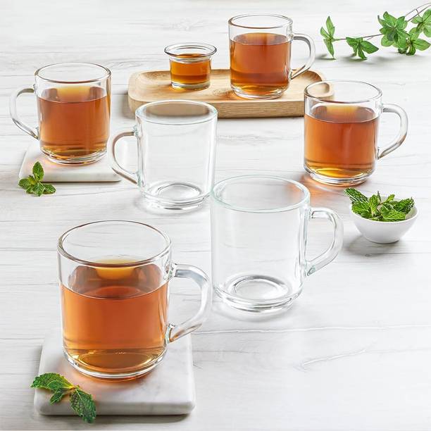 BOROSIL Latte 240 ml Tea/Coffee Set of 6pc, Borosilicate Tuff Glass, Microwave Safe Glass Coffee Mug