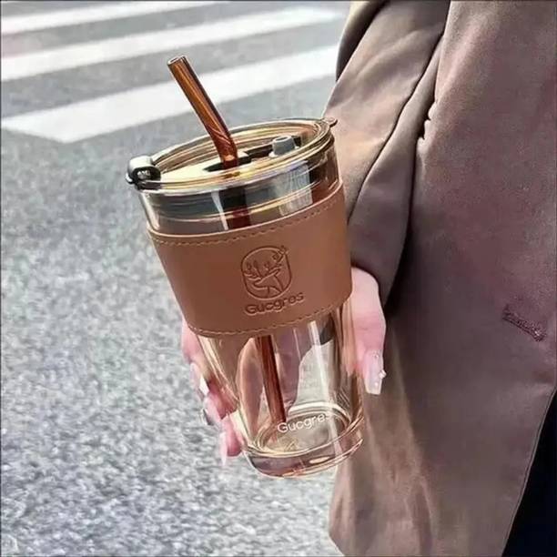 एसएम एंटरप्राइज Glass Travel Tea and Coffee Fruit Juice Milk Sipper Tumbler with Straw & Lid ग्लास मग