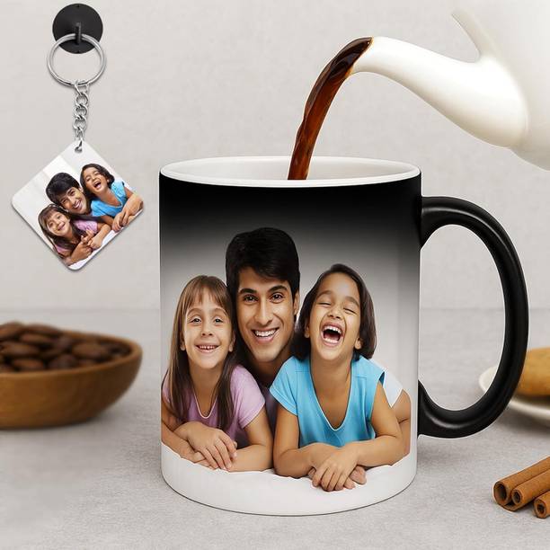 Rashish Personalized photo print Magic mug & keychain set for Birthday,Anniversary gift Ceramic Coffee Mug