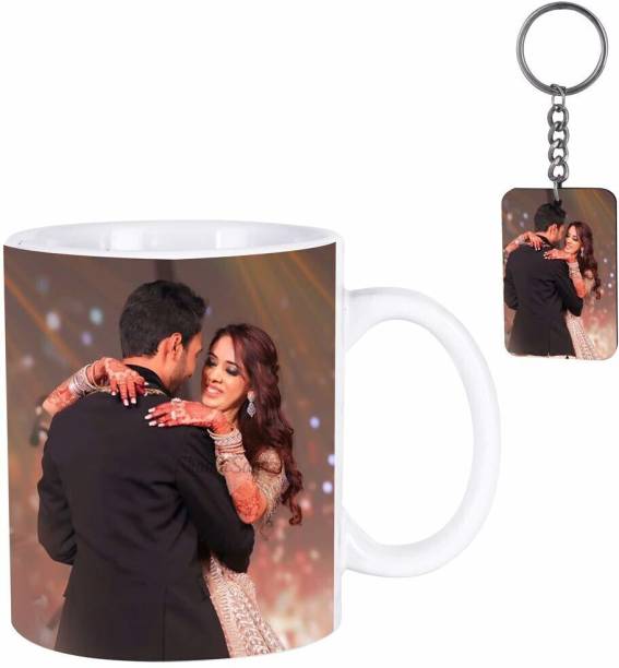 Giftspedia Photo & Text Printed Cup For Birthday , Anniversary Gift White mug + Keychain 26 Ceramic Coffee Mug
