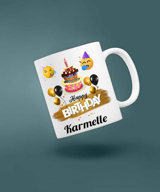 badri creations Happy Birthday Karmelle Super White Coffee Ceramic Coffee Mug