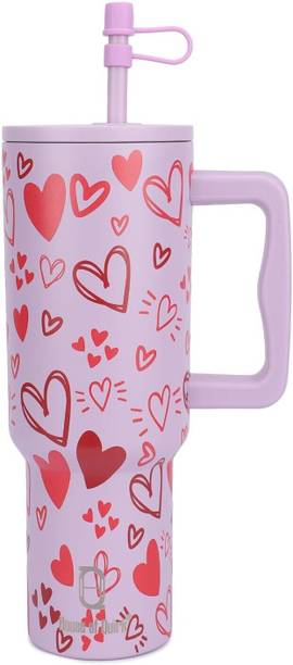 एस्टा Hot & Cold Travel with Handle & Straw | 40oz Heart Print स्टेनलेस स्टील मग