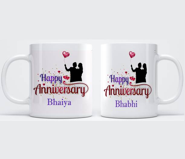 P89M Gift Happy Anniversary Bhaiya ,Bhabhi Couple Ceramic Coffee MUG Set of 2 Ceramic Coffee \Happy Anniversary Bhaiya And Bhabhi Cute Set Ceramic Coffee Mug