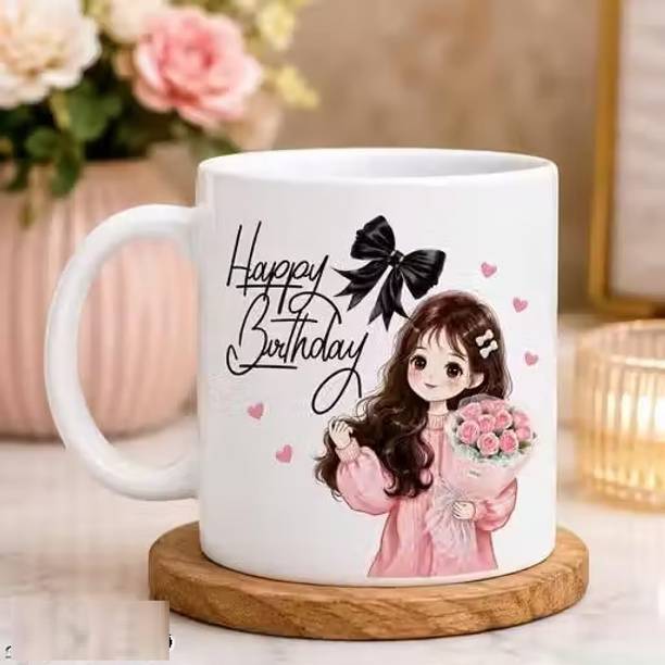 Haniza Happy Birthday Printed Ceramic Coffee for Girls Ceramic Coffee Mug