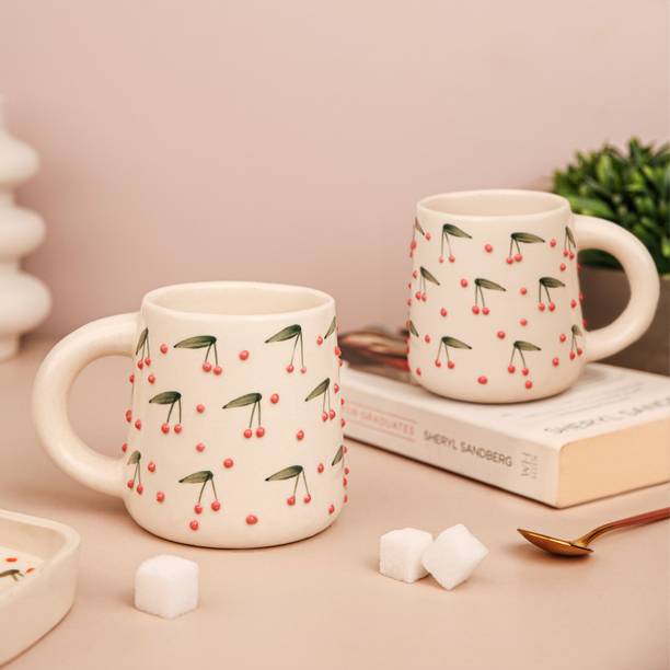 Birch & Co. Ceramic Coffees & Tea Cup Set of 2, Elegant Gift Pack, Microwave Safe(Pink) Ceramic Coffee Mug