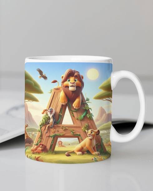 NAKSH ENTERPRISE Cartoon Alphabet Coffee Gold Crown Design No-136 Ceramic Coffee Mug