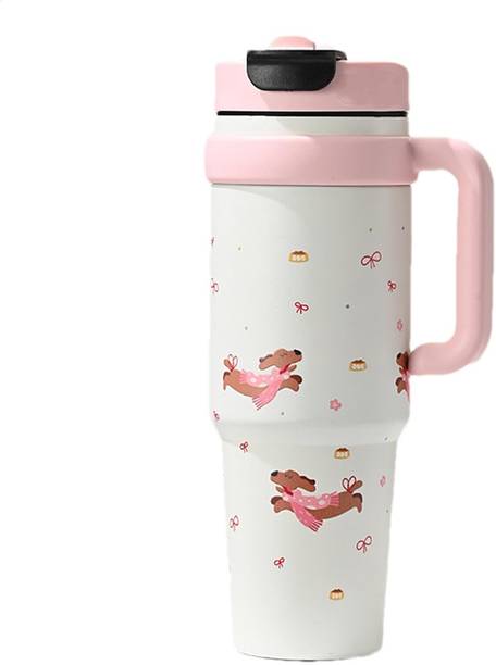 stanle Dog Print Steel Tumbler Handle Leakproof Hot Cold Bottle 1000 ml Stainless Steel Tumbler