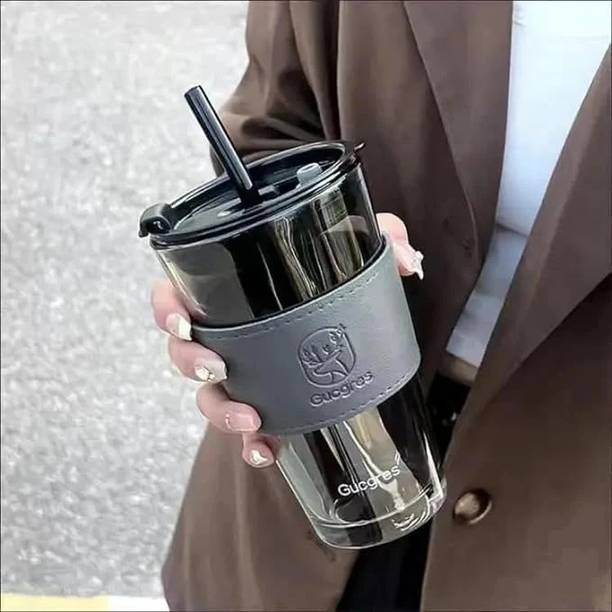 MMTSWorld Reusable Glass Travel Sipper Tumbler with Straw & Lid Juice Smoothie IcedTea Glass Coffee Mug