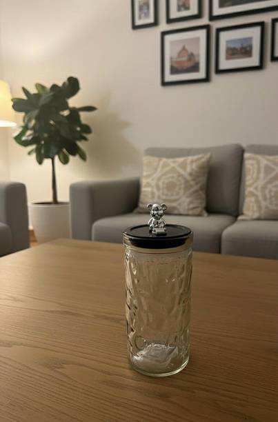 Vaishno Cute Bear Lid Hammered Design Glass With Straw Perfect for enjoying juices Glass Mason Jar