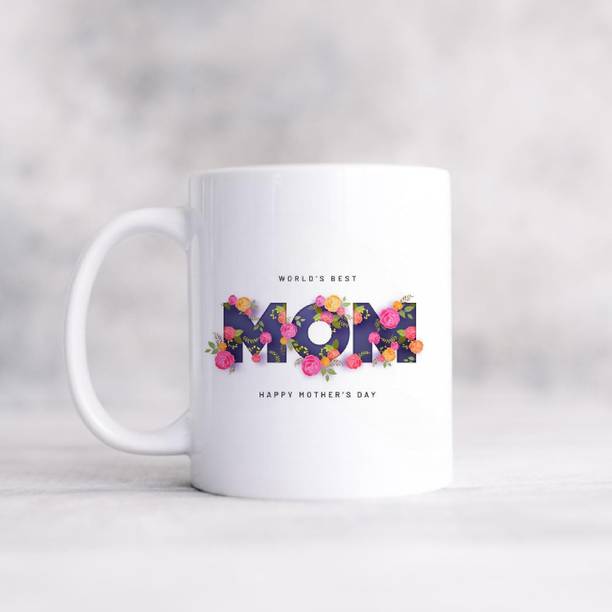 AASTHA IMAGINE happy mothers day blue floral text Ceramic Coffee Mug