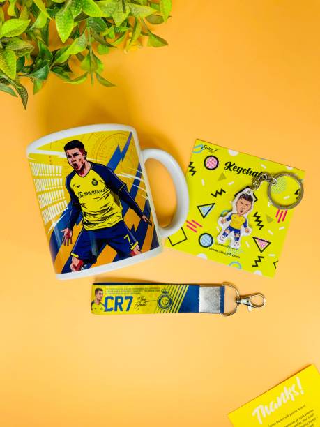 Since 7 Store Cristiano Ronaldo Giftbox - Gift for CR7 Fans Includes:, Keychain, Key-TAG , Ceramic Coffee Mug