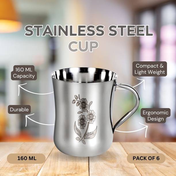 Q4S Flower Design Stainless Steel Cup Set for hot drinks , tea chai स्टेनलेस स्टील मग