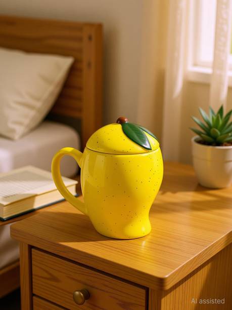 ABC Mango Shape Ceramic Coffee with Lid | Cute Fruit Design Cup |350 ml Gift Ceramic Coffee Mug