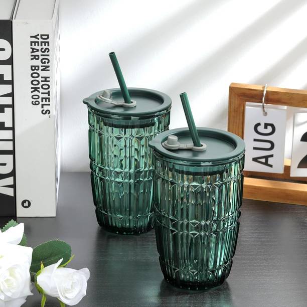 VIRCO Drinking Glass Travel Sipper Tumbler with Straw and Lid Tea and Coffee Glass Coffee Mug