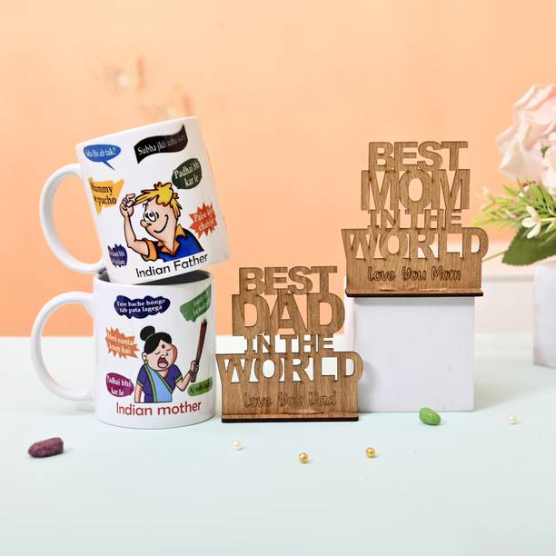 V Kraft BEST MOM DAD CoffeeMug & wooden showpiece, FATHER'S & MOTHER'S DAY,ANNIVERSARY Wood Coffee Mug