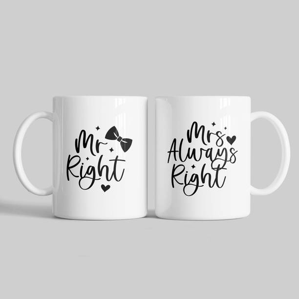 Kanak traders Mr. & Mrs. Printed White Ceramic Set (350 ML) | Gift for Couple, Wedding Ceramic Coffee Mug