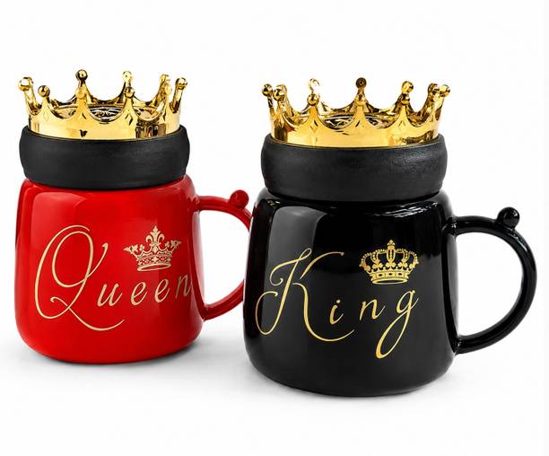 Unbox Elements CoupleMug-BlackKing/RedQueen Glass Coffee Mug