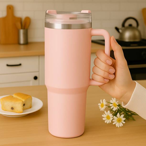 Zayka Stanley Style Steel with Handle – 24H Cold, 12H Hot light pink Colour Stainless Steel Coffee Mug