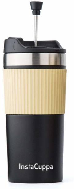 InstaCuppa Vaccumm Insulated Steel French Press Travel with Anti Slip Silicon Grip Stainless Steel Coffee Mug