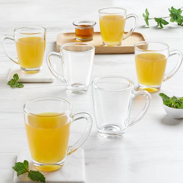 BOROSIL Serene 195 ml Tea/Coffee Set of 6pc, Borosilicate Tuff Glass, Microwave Safe Glass Coffee Mug