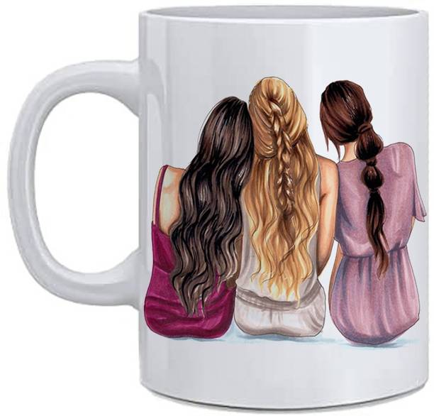 RB Point Best Friend Girls Printed Design Coffee, Birthday Gift 325ml Ceramic Coffee Mug