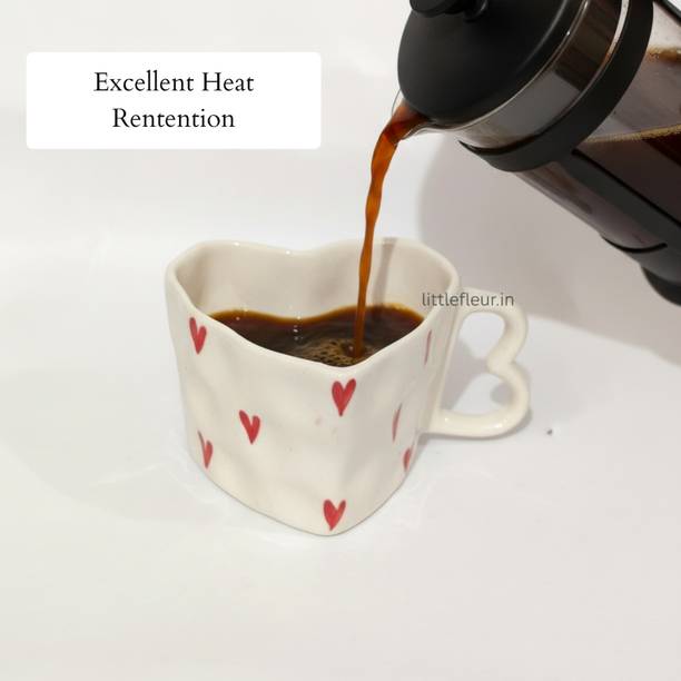 Ceramicmomo Valentine Heart – White Ceramic with Red Hearts Ceramic Coffee Mug
